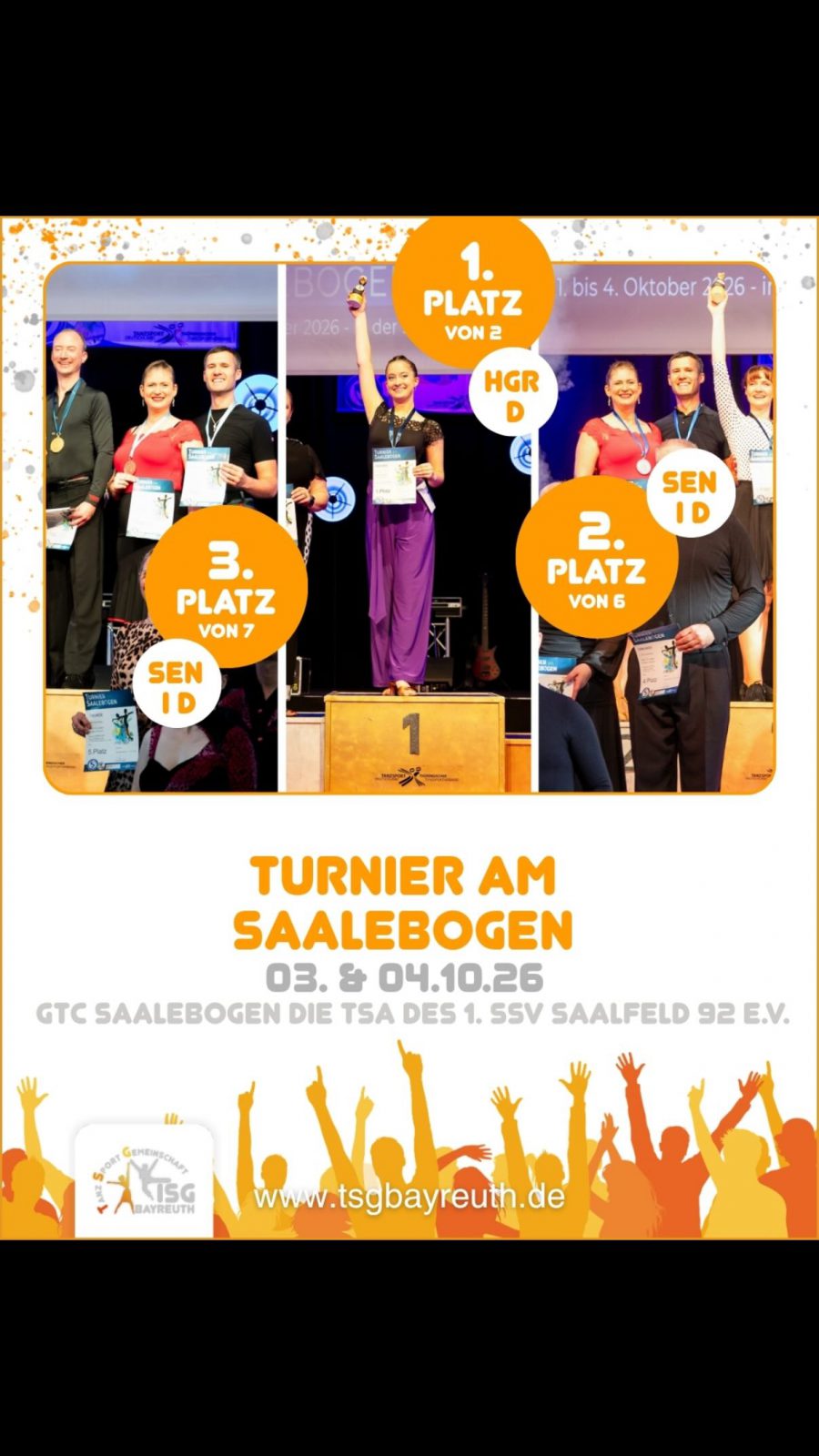 Turnier am Saalebogen in Bad Blankenburg 🎉💃
Drei Medaillen für die TSG! 🥇🥈🥉 Leoni holte Gold in der